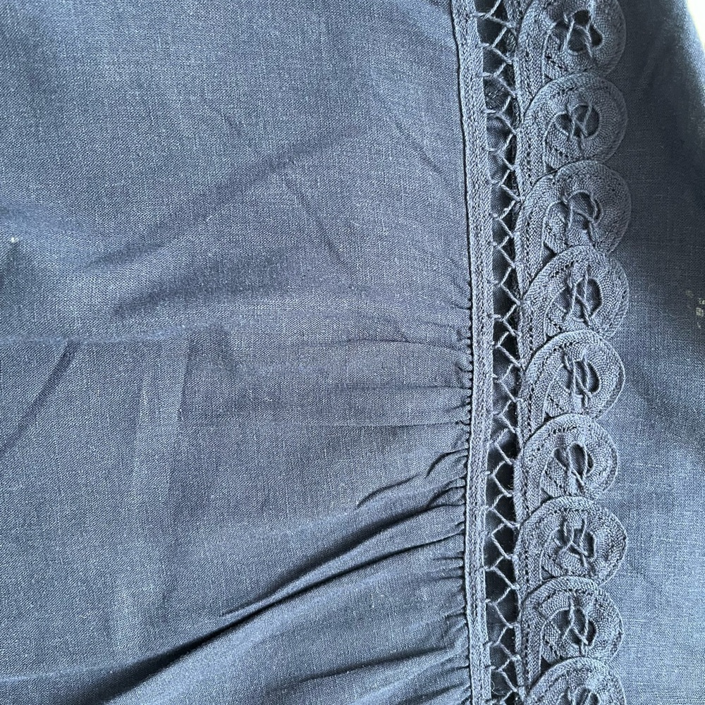 Penningtons Navy Linen Blend Blouse with Lace Hem - Picture 8 of 16